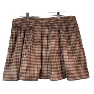 BDG Plaid Pleated Mini Skirt Sz XL Peach Brown Plaid Schoolgirl Academia Fall